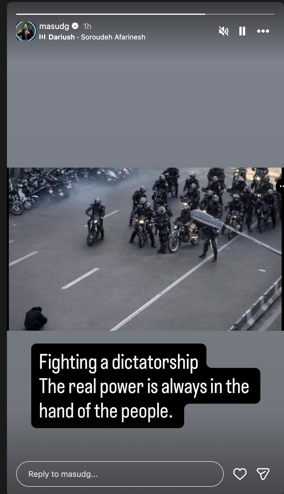 A screengrab from Gharahkhani's Instagram story 