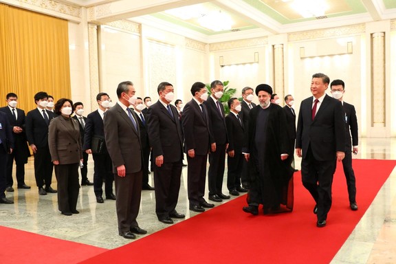 Iran's President Ebrahim Raisi with his Chinese counterpart XI Jinping in Beijing on February 14, 2023