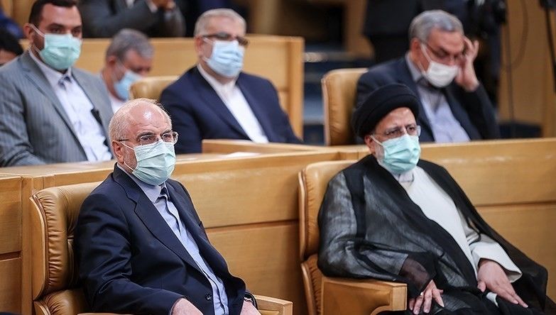 Parliament Speaker Ghaibaf (L) and President Raisi on April 2, 2022