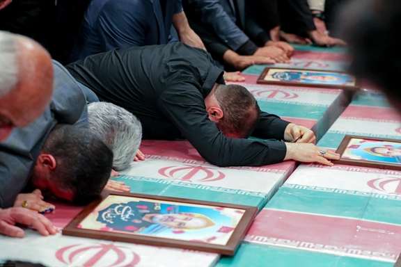 Coffins of members of the Islamic Revolutionary Guard Corps who were killed in the Israeli airstrike on the Iranian consulate in the Syrian capital Damascus, during a funeral ceremony in Tehran, Iran April 4, 2024
