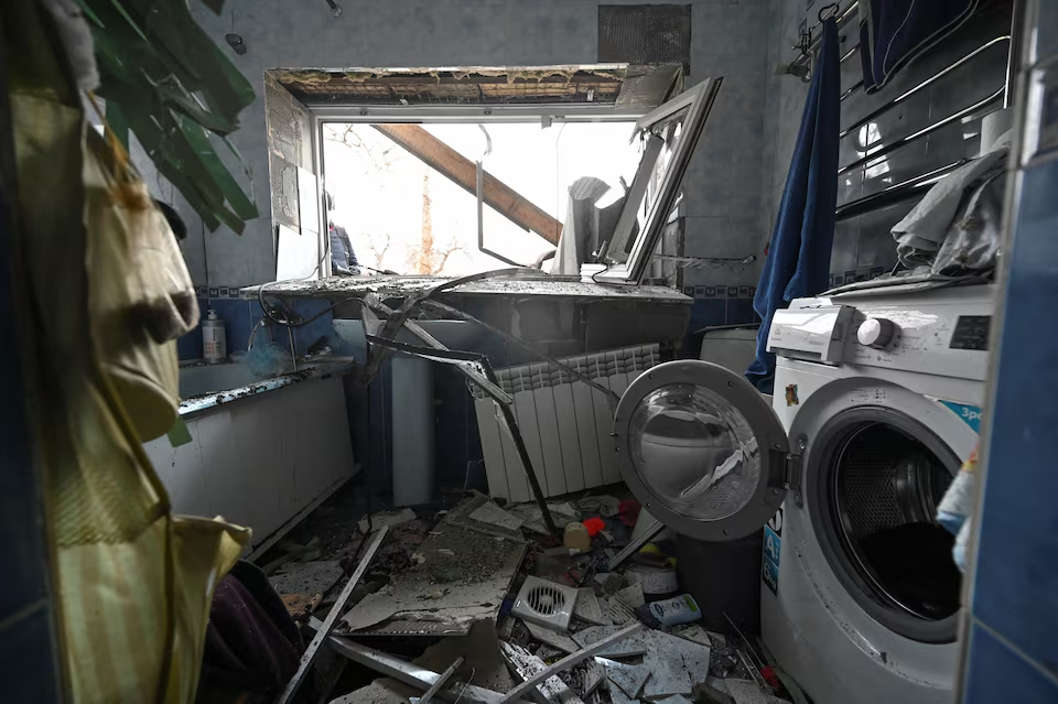 An interior view shows a house damaged by a Russian drone strike, amid Russia's attack on Ukraine, in Zaporizhzhia, Ukraine November 25, 2024. 