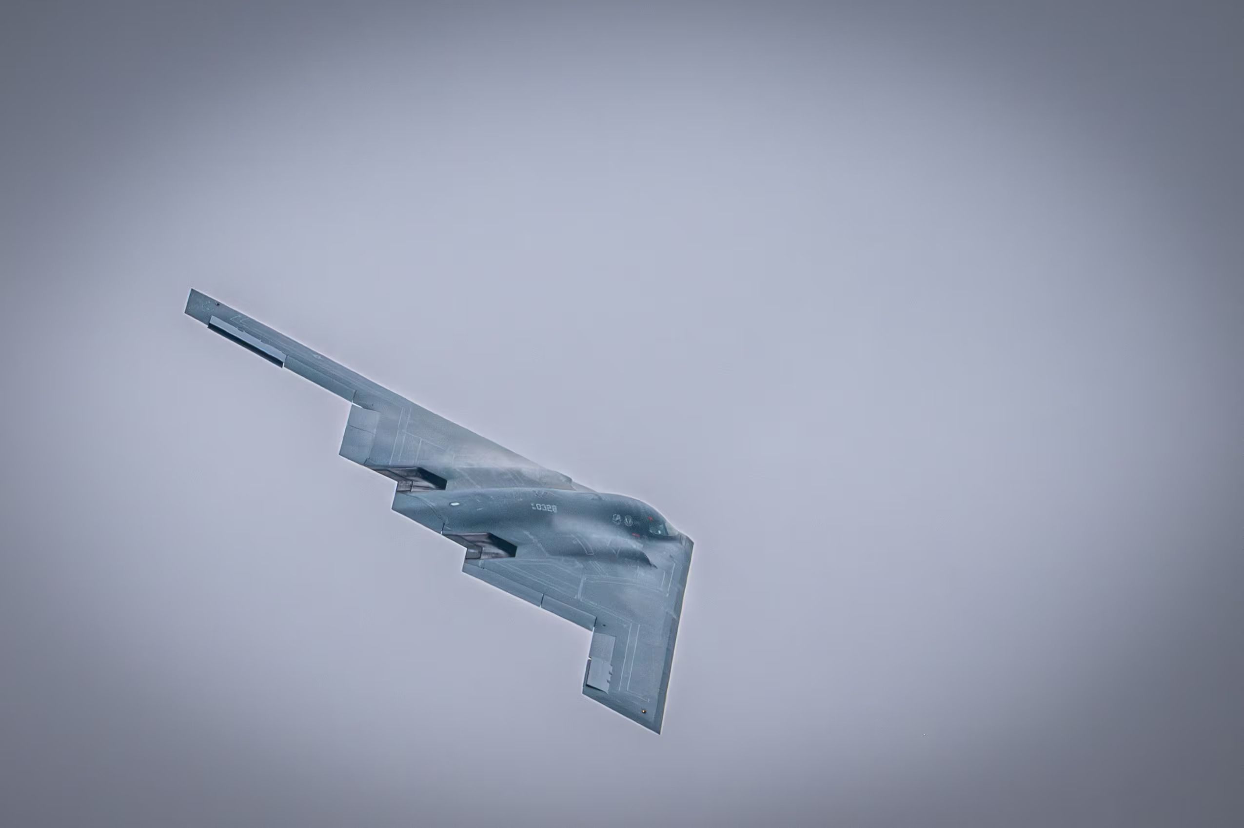 A US Air Force B-2 Spirit bomber performs a fly-over at Rosecrans Air National Guard Base in St. Joseph, Missouri, September 14, 2024.