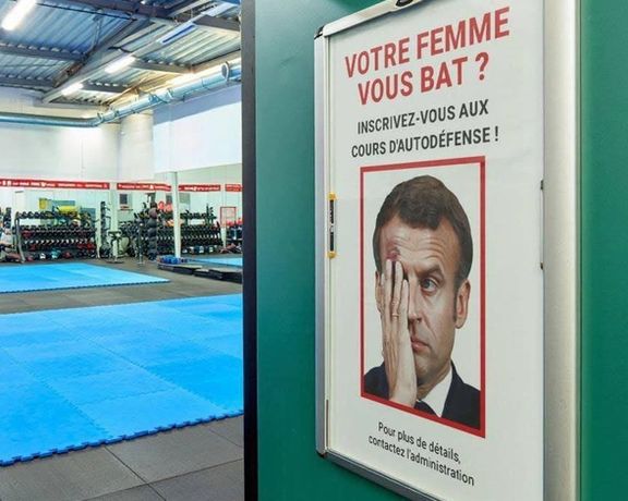 کنایه یک باشگاه رزمی به مکرون: همسرتان کتک میزند؟ در کلاسهای دفاع شخصی ما ثبت نام کنید!