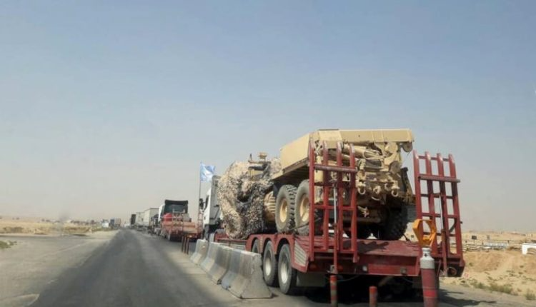 An image shared by Syrian Observatory for Human Rights shows a convoy carrying construction materials and logistical reinforcements heading to Kobani on January 2, 2025. 