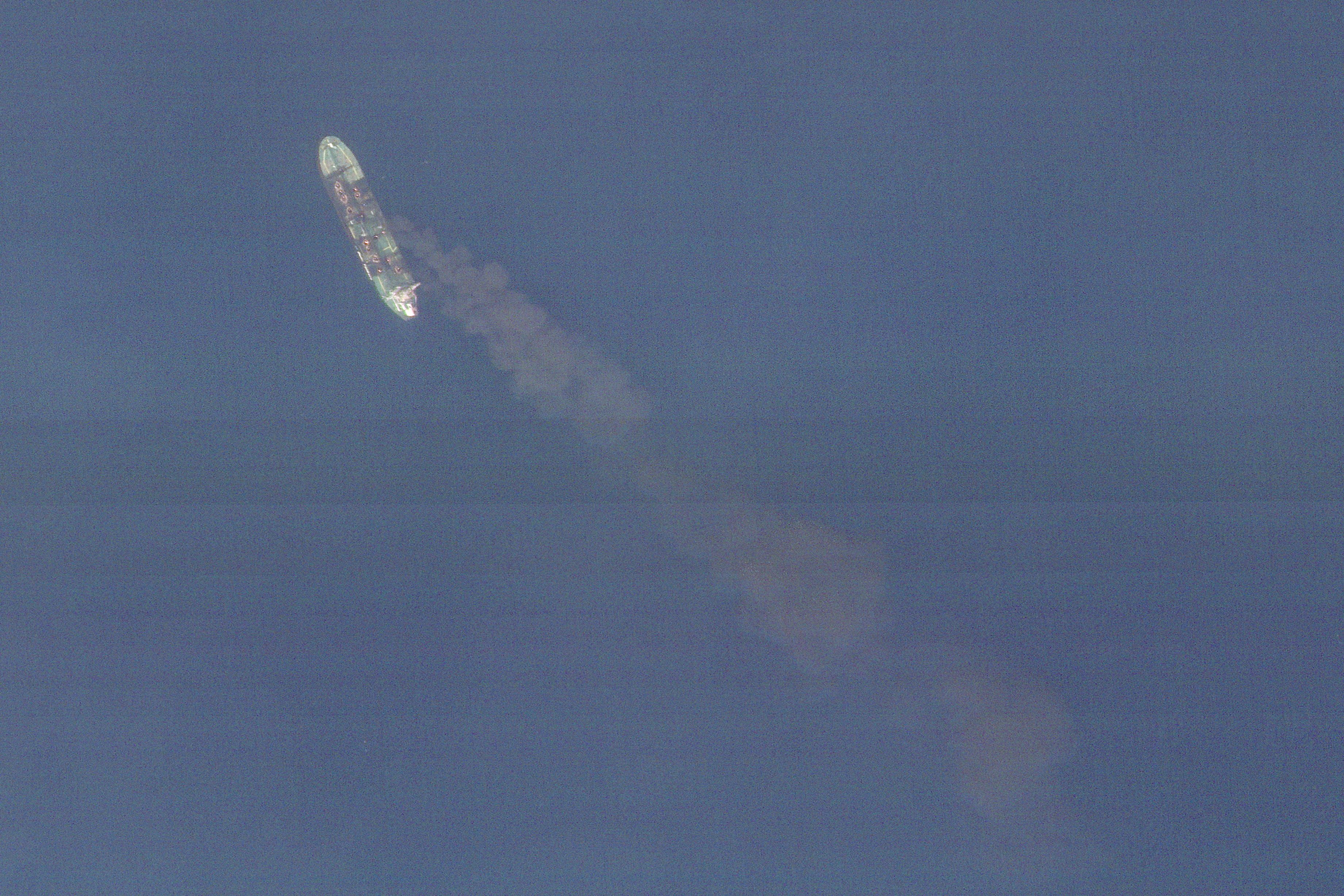 File photo: Greek-registered tanker ship Sounion burns after an attack by Yemen's Iran-aligned Houthi militants in the Red Sea, September 6, 2024 in this satellite image. 2024 Planet Labs Inc via REUTERS