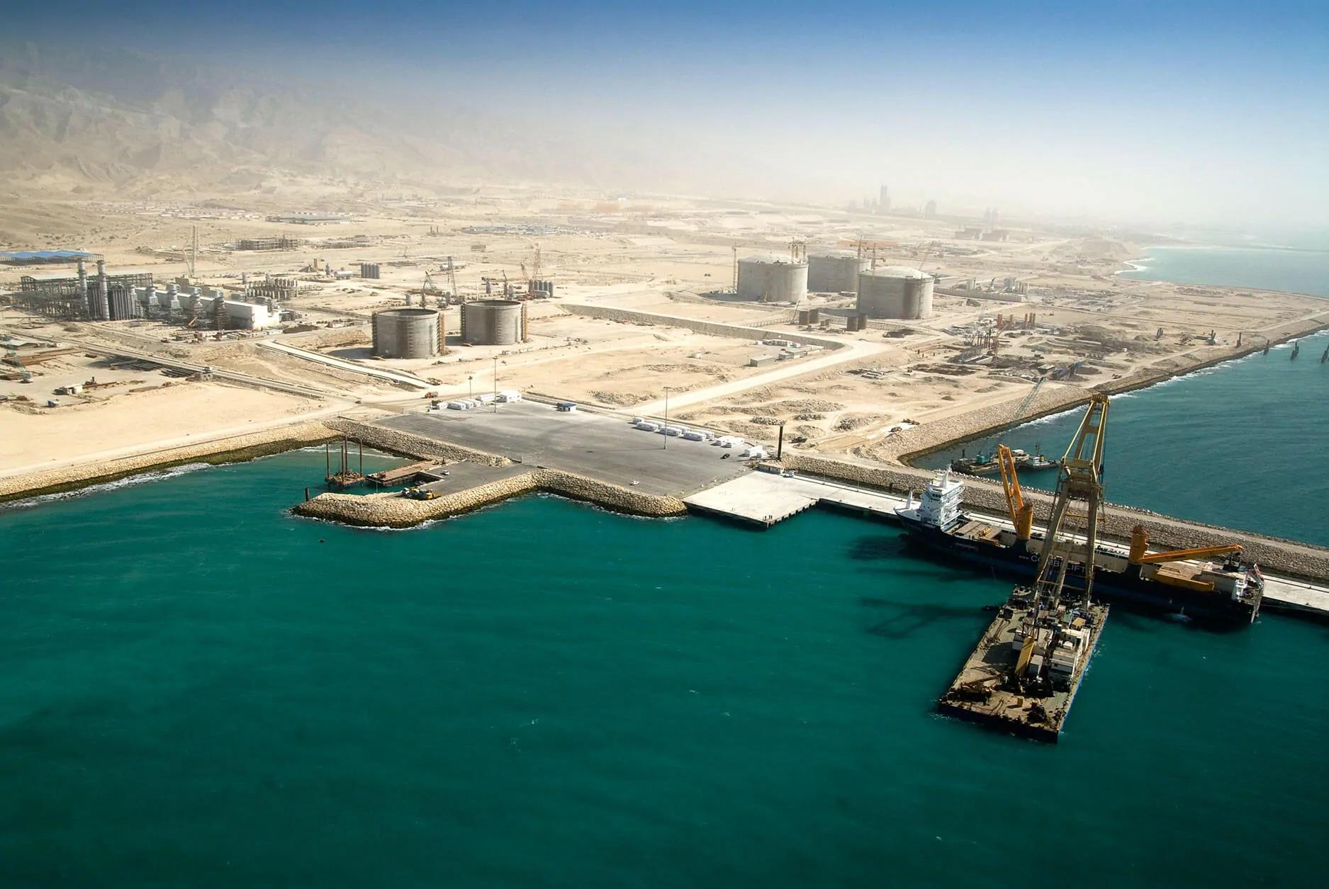 An aerial view of Iran LNG project near the coastal waters of the Persian Gulf, approximately 50 kilometres (31 miles) north of Assaluyeh Port 