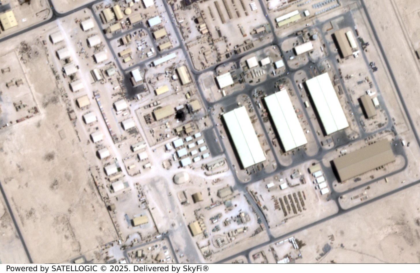 A satellite image taken on June 24 by US firm Satellogic obtained by Iran International appears to the same radome reduced to a blackened smear.