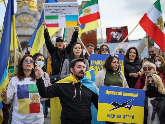 Iranians who live in Ukraine, attend a protest against Iran's government and deliveries of Iranian drones to Russia, in central Kyiv, October 28, 2022