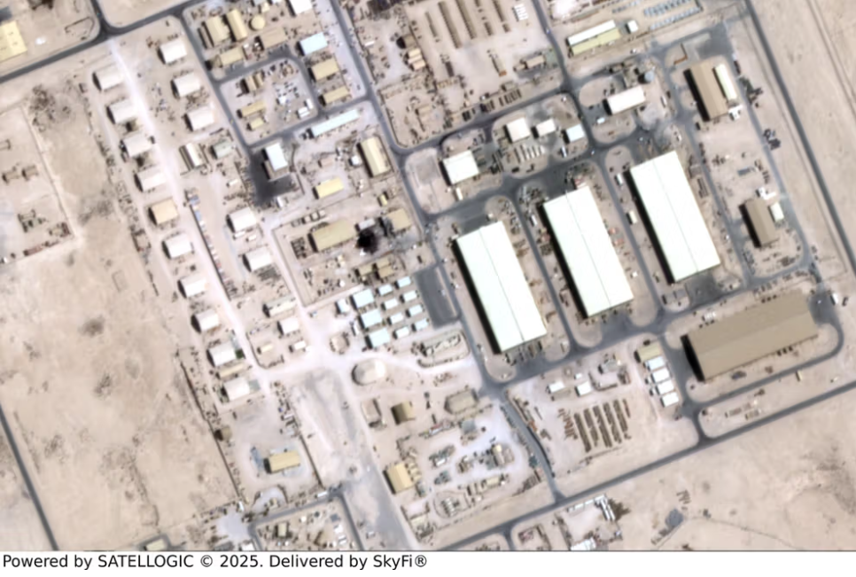 تصویر ماهواره‌ای گرفته‌شده در ۲۴ ژوئن توسط شرکت آمریکایی Satellogic که به دست ایران‌اینترنشنال رسیده، نشان می‌دهد که همان گنبد ژئودزیک به لکه‌ای سوخته و سیاه تبدیل شده است.