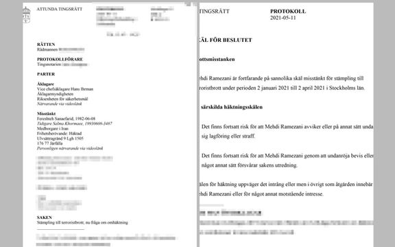Swedish documents related to the two suspected deportees.