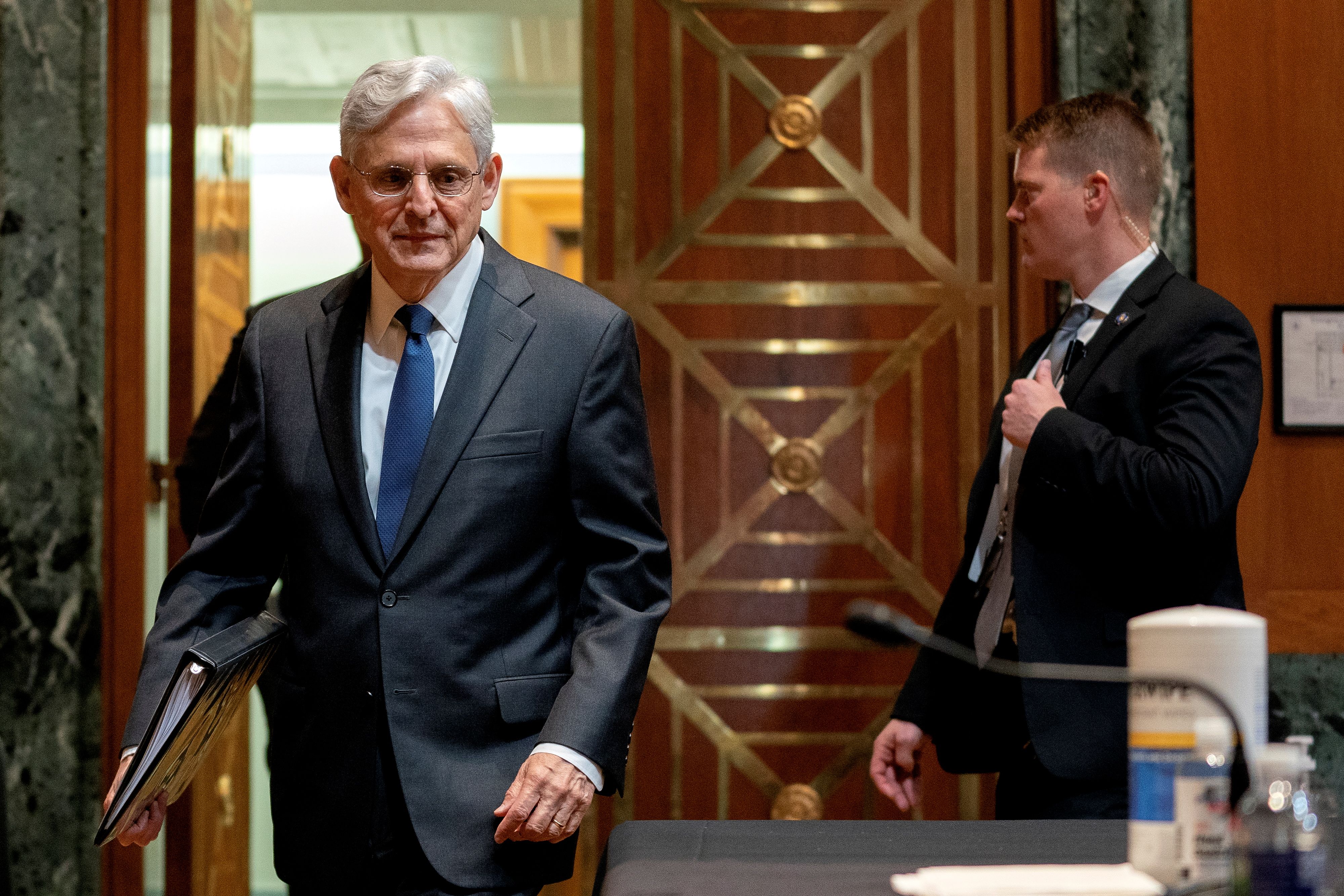 Merrick Garland, US attorney general, arrives to a Senate Appropriations Subcommittee on Commerce, Justice, Science, and Related Agencies hearing at the Dirksen Senate Office building in Washington, DC, US, June 9, 2021. 