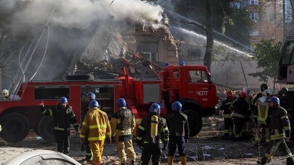 The aftermath of a drone attack on Kyiv on October 17, 2022