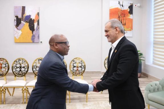 Iranian President Masoud Pezeshkian and the Secretary-General of the D-8 Organization for Economic Cooperation Isiaka Abdulqadir Imam