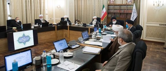 A session of the Guardian Council in 2020, a constitutional watchdog that decides who can run in the election. Its role has become highly controversial after it disqualified hundreds of relatively moderate candidates in the 2020 parliamentary vote and again key leading figures in the 2021 presidential race.