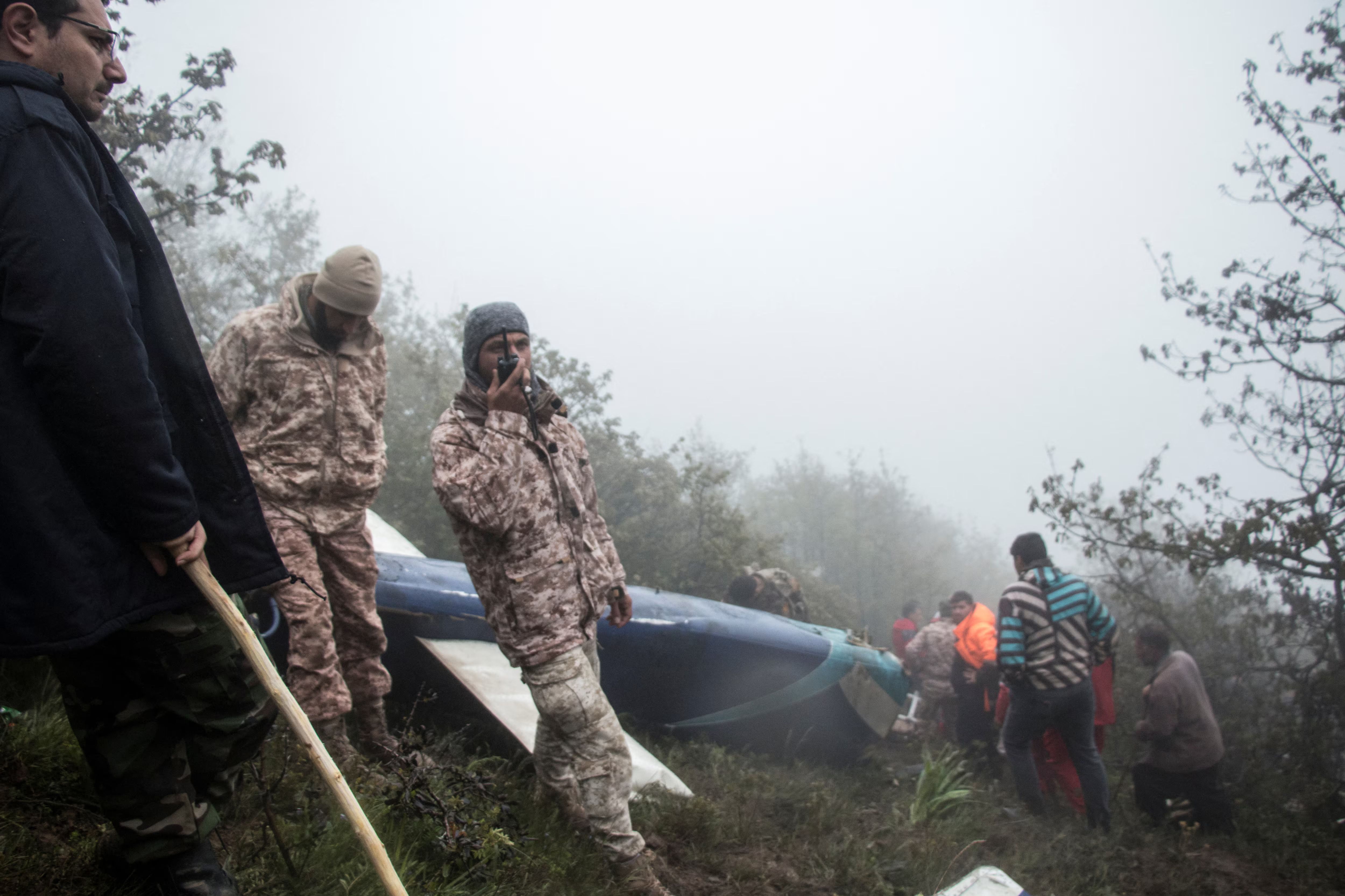 Rescue team works following a crash of a helicopter carrying Iran's President Ebrahim Raisi, in Varzaqan, East Azerbaijan Province, Iran, May 20, 2024. 