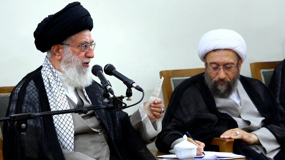 Supreme Leader Ali Khamenei (left) and Expediency Council chief Sadeq Amoli-Larijani  (undated)