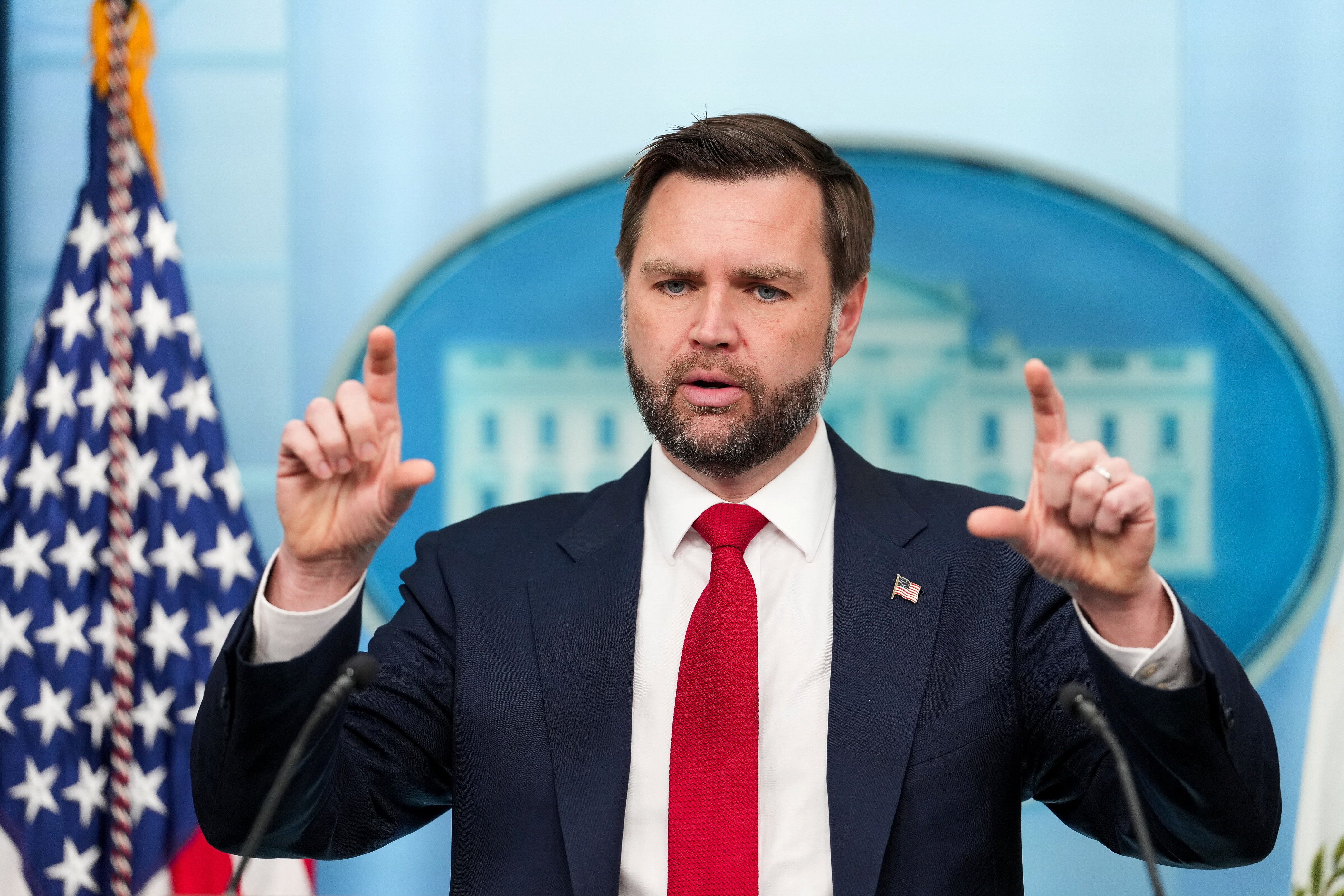 US Vice President JD Vance speaks during a press briefing at the White House in Washington, D.C., U.S., June 18, 2026.