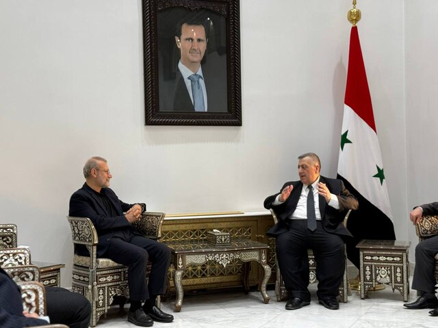 Iran Supreme Leader Special Envoy Ali Larijani met with Speaker of the People's Assembly of Syria Hammouda Sabbagh on November 14, 2024.