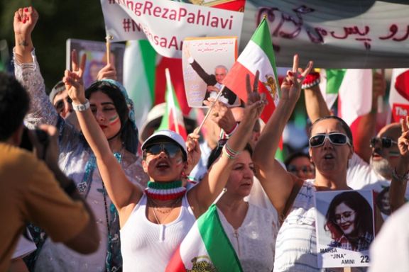 Supporters of women's rights in Iran march on the anniversary of the death of Mahsa Amini during a protest in Washington, US, September 16, 2023.