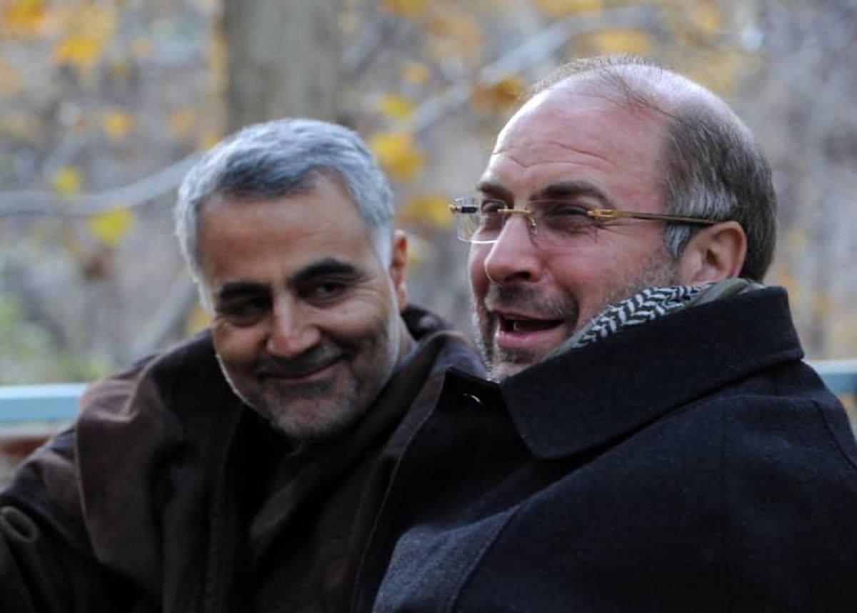 Former mayor and current perliament speaker, Ghalibaf (R) with Qasem Soleimani. Undated