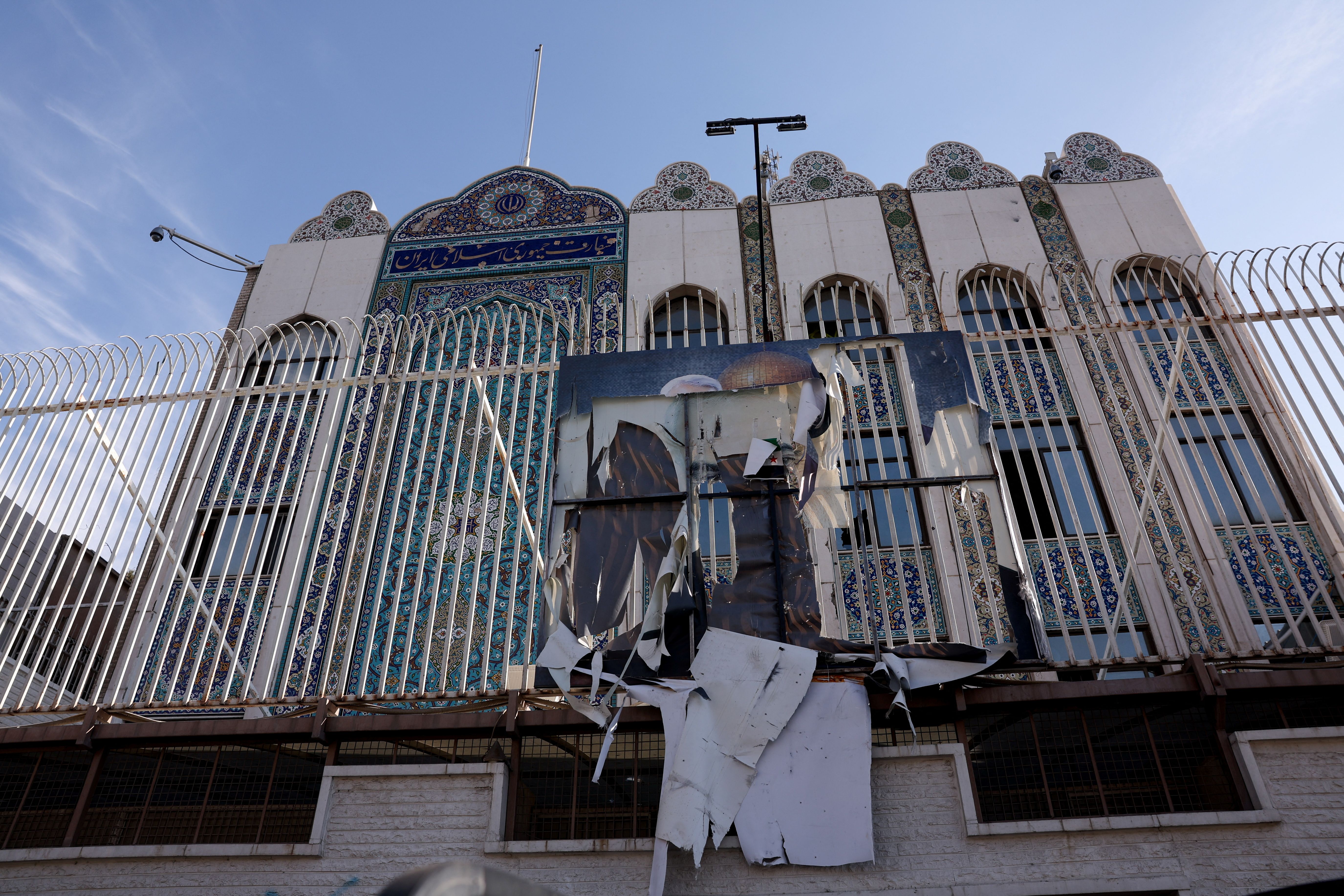An exterior view of the abandoned Iranian embassy in Damascus, Syria, December 16, 2024. 