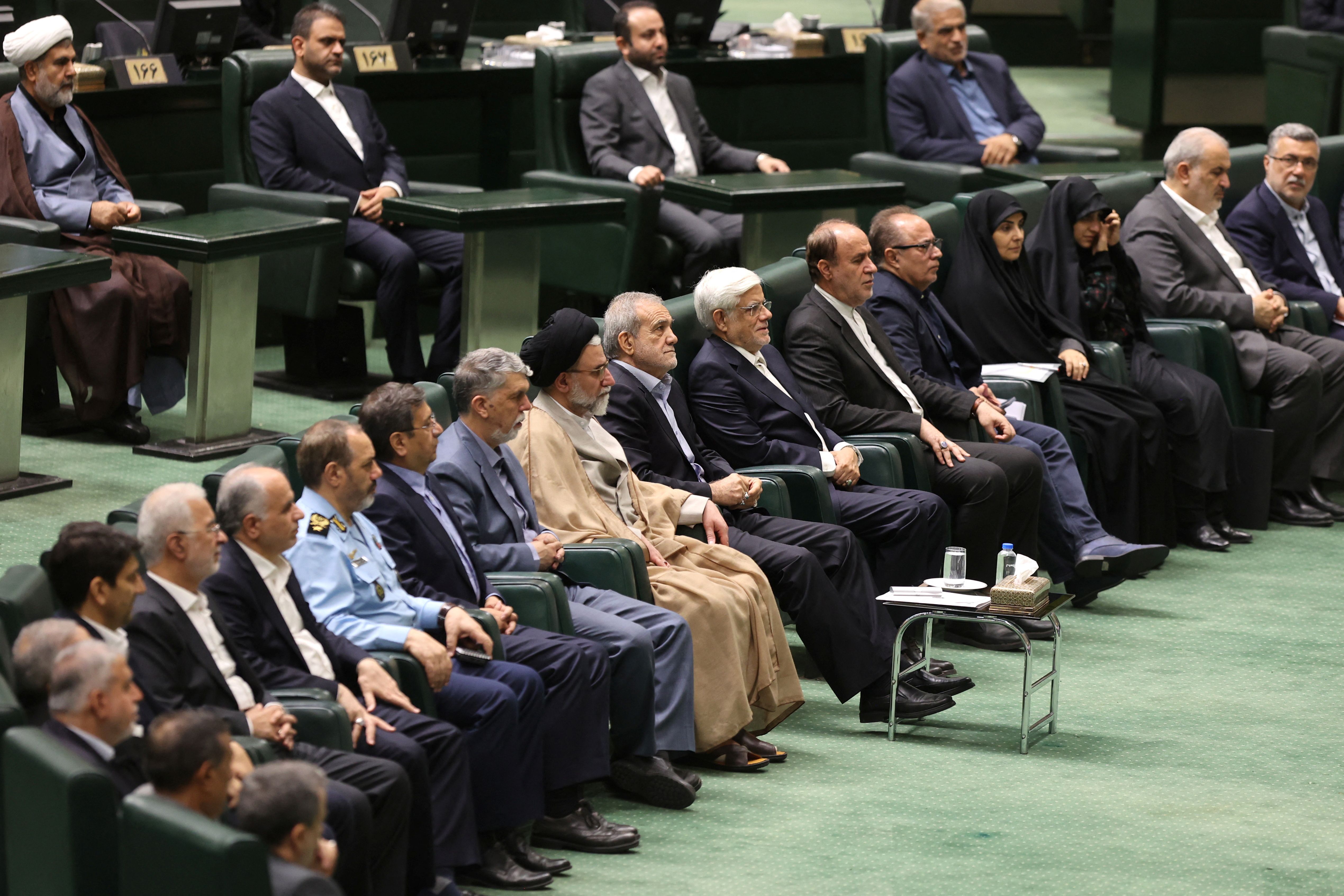 Iran's President, Masoud Pezeshkian, attends in defence of his cabinet selection at the parliament in Tehran, Iran, August, 2024. 