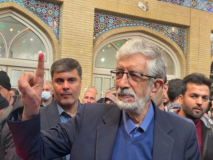 Iranian politician Gholam-Ali Haddad Adel after voting in March 1 elections in Tehran  