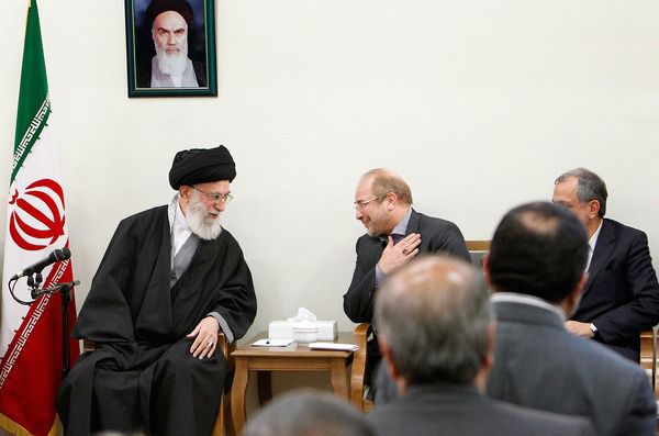 Iran’s Supreme Leader Ali Khamenei (left) and Parliament Speaker Mohammad Bagher Ghalibaf   (undated)