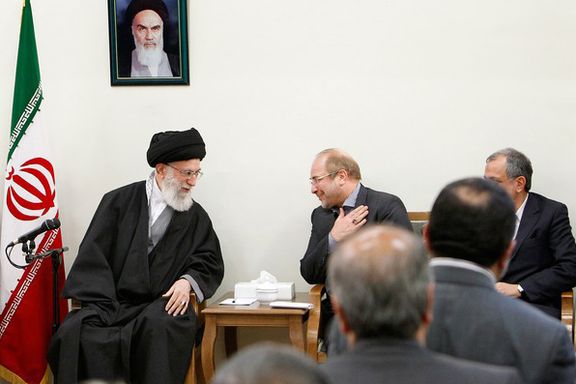 Iran’s Supreme Leader Ali Khamenei (left) and Parliament Speaker Mohammad Bagher Ghalibaf