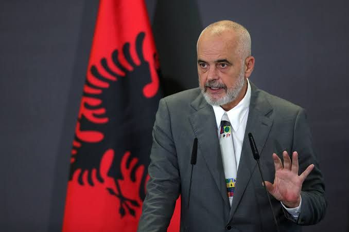 Albanian Prime Minister Edi Rama gestures during a news conference at Tirana Business Park, in Tirana, Albania, September 14, 2021.