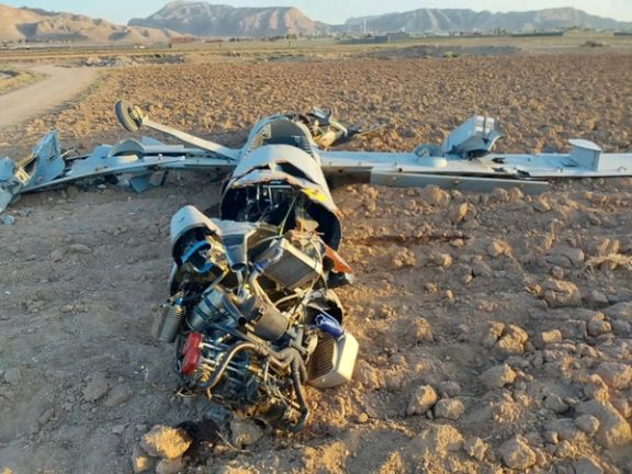 A destroyed drone, which the Iranian Army says belongs to Israel, is seen in Isfahan, Iran, in this handout image, June 18, 2025.