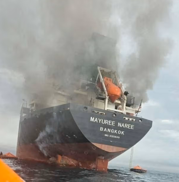 یک کشتی باری تایلندی پس از حمله در تنگه هرمز در سواحل ایران به گل نشست