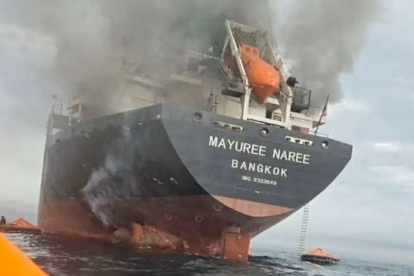 یک کشتی باری تایلندی پس از حمله در تنگه هرمز در سواحل ایران به گل نشست