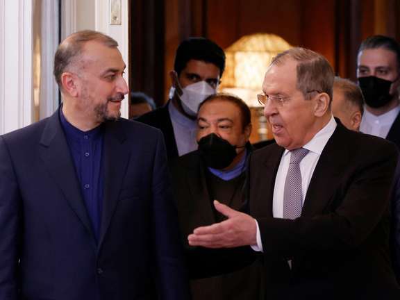 Iran's FM Hossein Amir-Abdollahian and Russia's Sergei Lavrov in Moscow in March 2022