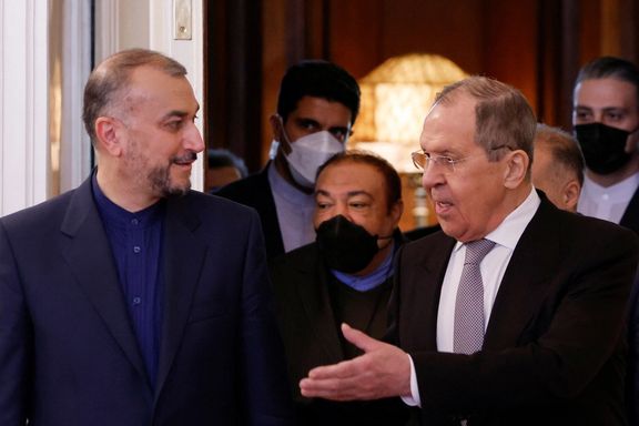 Iran's foreign minister Hossein Amir-Abdollahian meeting with his Russian counterpart Sergey Lavrov in Moscow in March 2022