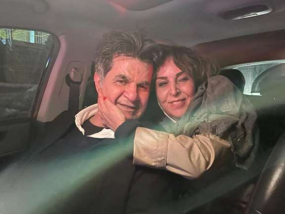 Film director Jafar Panahi, who was released from jail on February 3, and his wife, pose in Tehran, Iran in this undated picture obtained from social media on February 3, 2023.