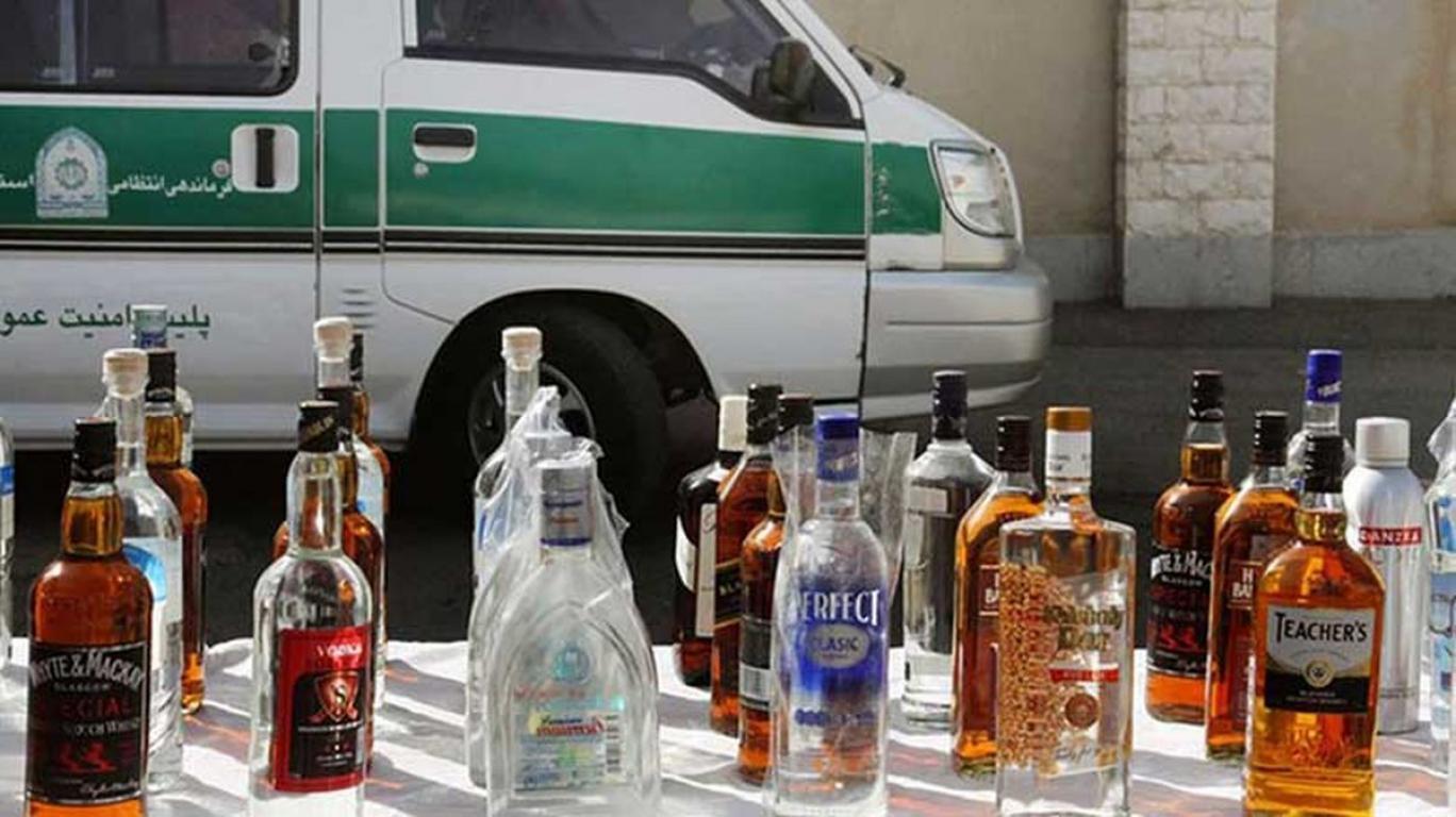 Alcoholic drinks confiscated and displayed by Iran's Public Safety Police