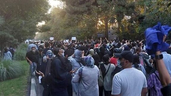 Large crowd of protesters in central Tehran in September