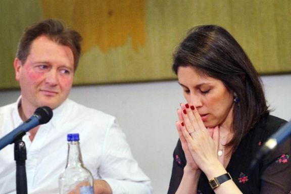 Zaghari-Ratcliffe with her husband Richard Ratcliffe at the press conference on Monday