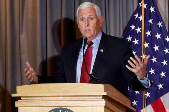 Former US Vice President Mike Pence delivers remarks in Washington, February 16, 2023