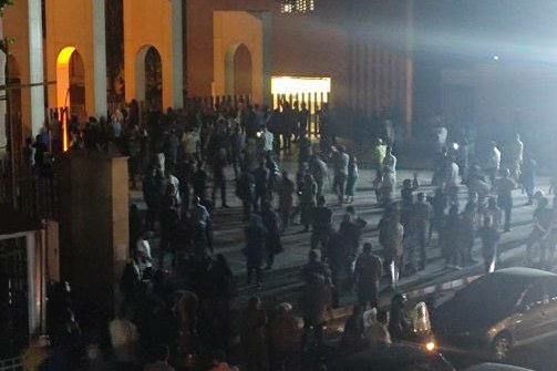 Security forces outside Sharif University late Sunday night