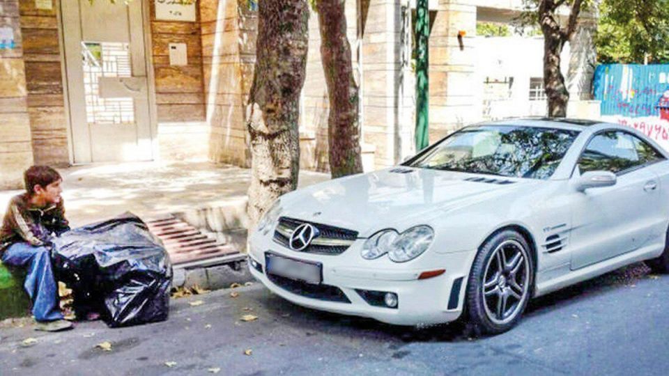 Wealth gap. Poor young man collecting waste.