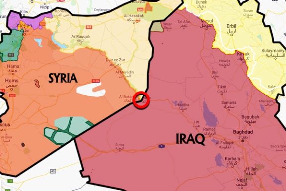 Map showing the main crossing point between Iraq and Syria that Iran uses as a transit rout for weapons sent to Hezbollah.