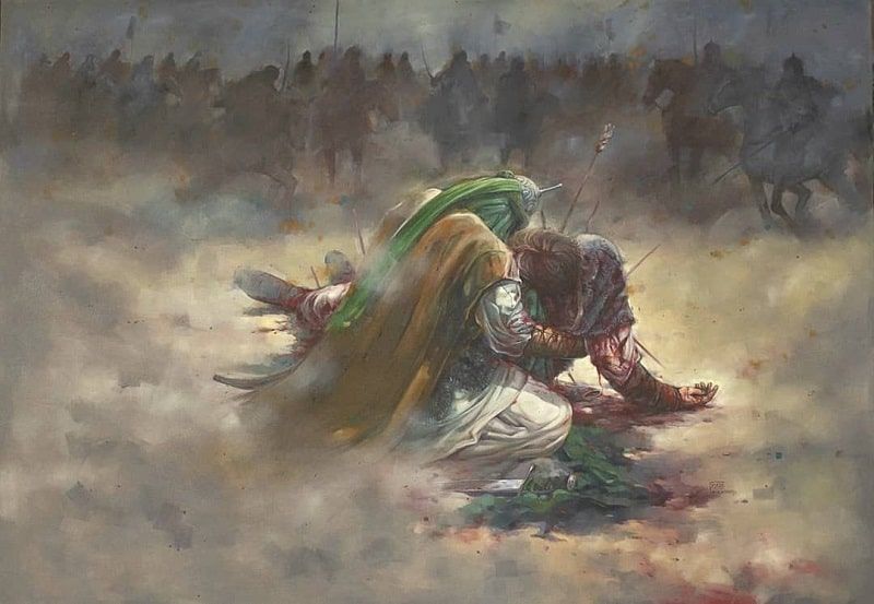 A painting depicting the "martyrdom of Hussein" in Karbala.