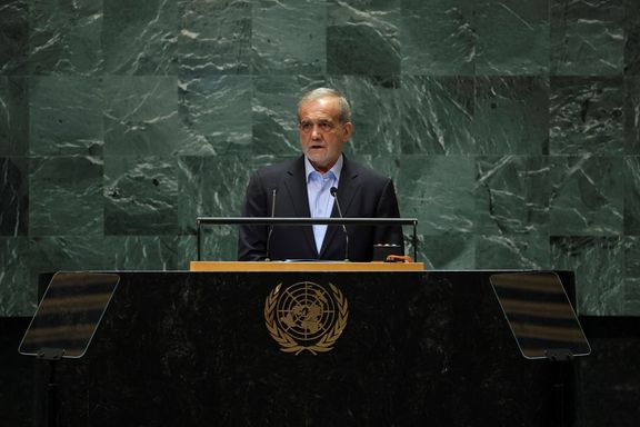 Iran's President Masoud Pezeshkian addresses the 79th United Nations General Assembly at UN headquarters in New York, September 24, 2024.