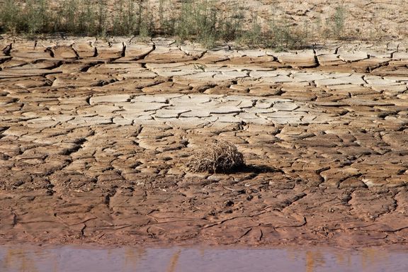 The cracked, dried bed of the Ghezel Ozan river in northwest Iran, where shrinking water levels have left vast stretches of the river exposed amid the country’s deepening water crisis, November 2025