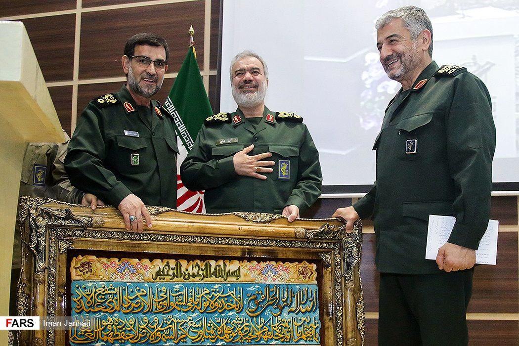 Senior IRGC commanders (from left) Alireza Tangsiri, Mohammad-Ali Jafari, and Ali Fadavi in August 2018  