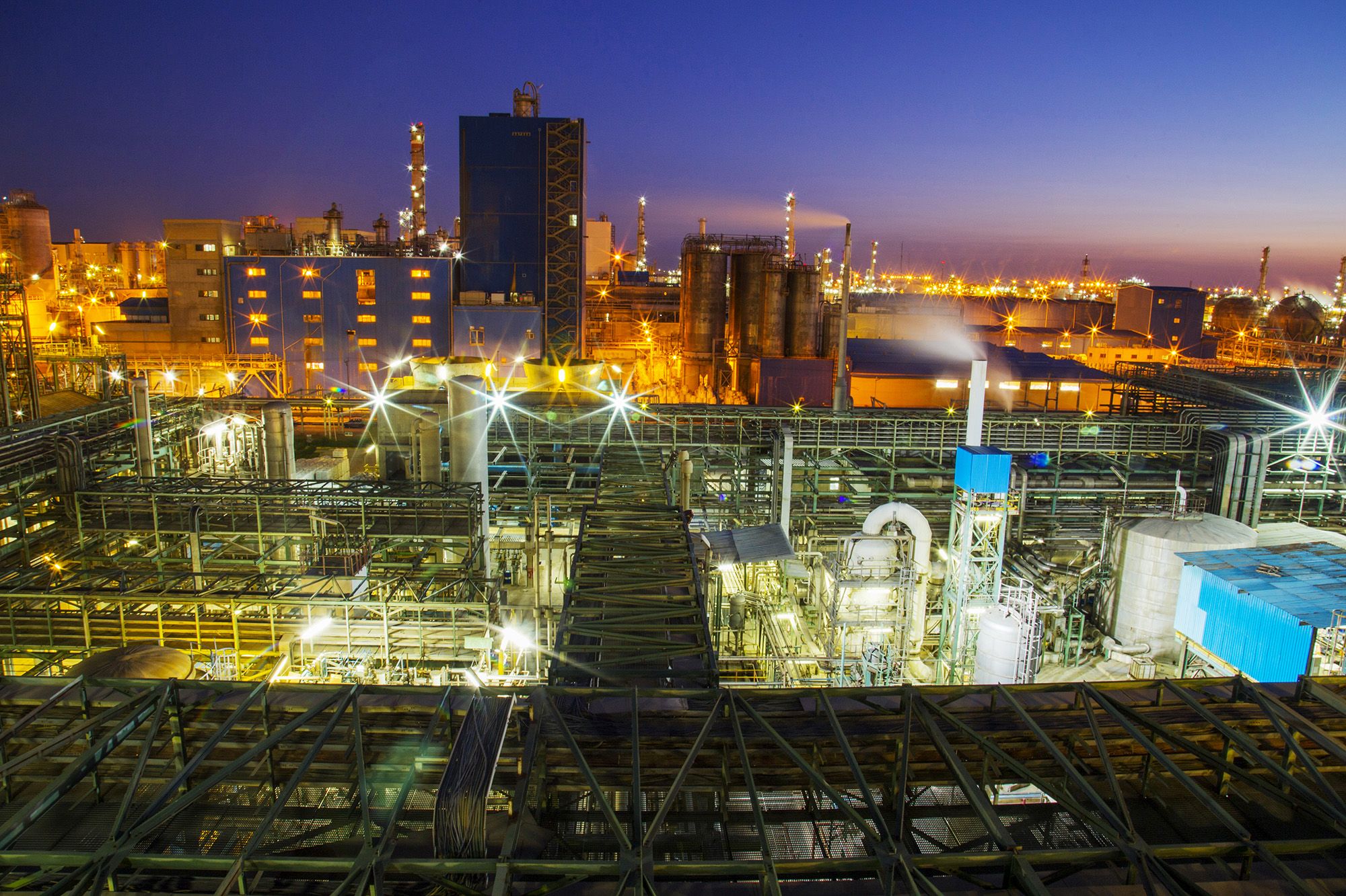 A night view of a petrochemical plant in Khuzestan province, Iran
