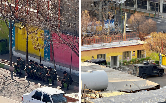 در تهران، گزارش شاهدان عینی و تصاویر ارسالشده برای ایراناینترنشنال در۱۶ اسفند از محله تهرانپارس نشان میدهد خودروهای یگان ویژه پلیس در حیاط دبستان پسرانه هاشمینژاد در بلوار پروین، در کنار مدرسه دخترانه بنتالهدی مستقر شدهاند