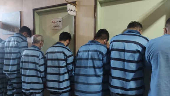 Photo produced by police showign nine people detained allegedy for a bank heist in Tehran. June 10, 2022